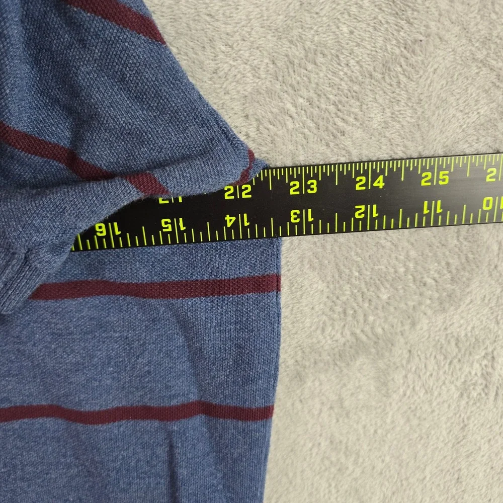 Polo Ralph Lauren Mens Large Blue Burgundy Striped Cotton Pique Polo‎ Shirt L